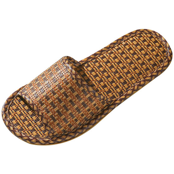 Home Rattan Grass Slippers Women's Non-slip Indoor Couple's Household One Male and One Female Spring and Summer Bamboo Sandals