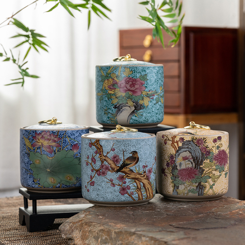 Enamel color ceramic tea pot stoneware sealed pot gift box small black tea storage pot capacity 120 grams wholesale