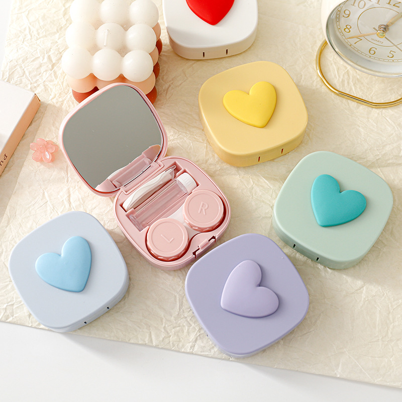 Macaron color square love contact lens box contact lens storage box portable contact lens with mirror couple box