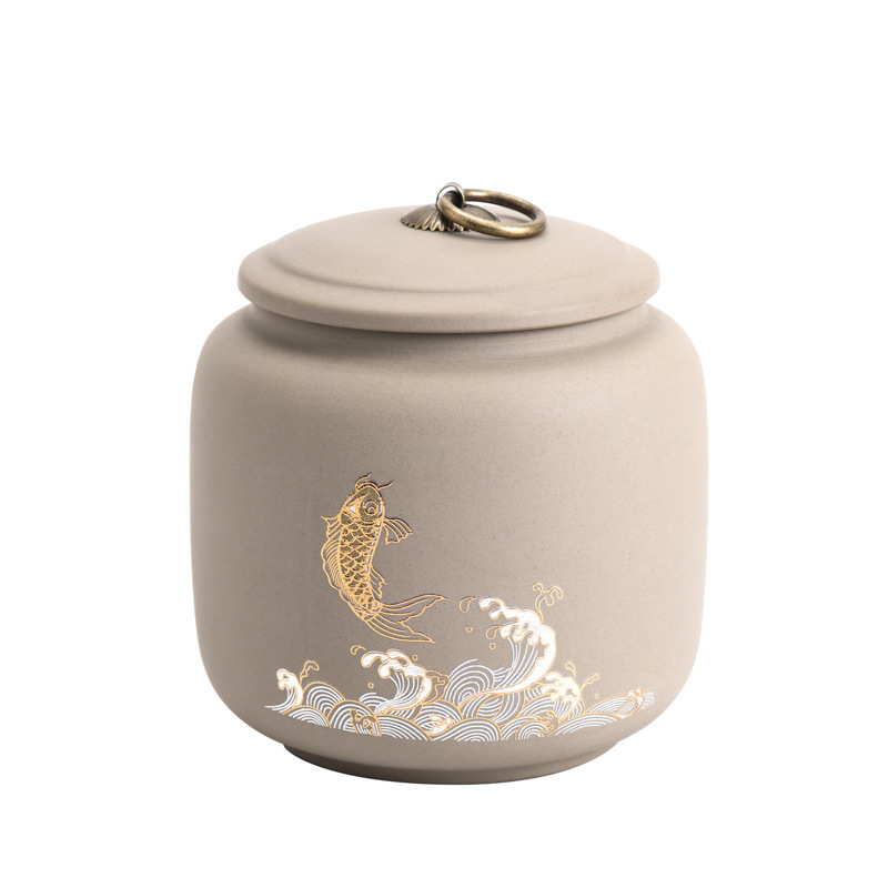 新しい粗陶茶葉缶陶磁器トランペット紅茶プーアルウーロン茶貯蔵茶缶容量は約140グラムで卸売りできる|undefined
