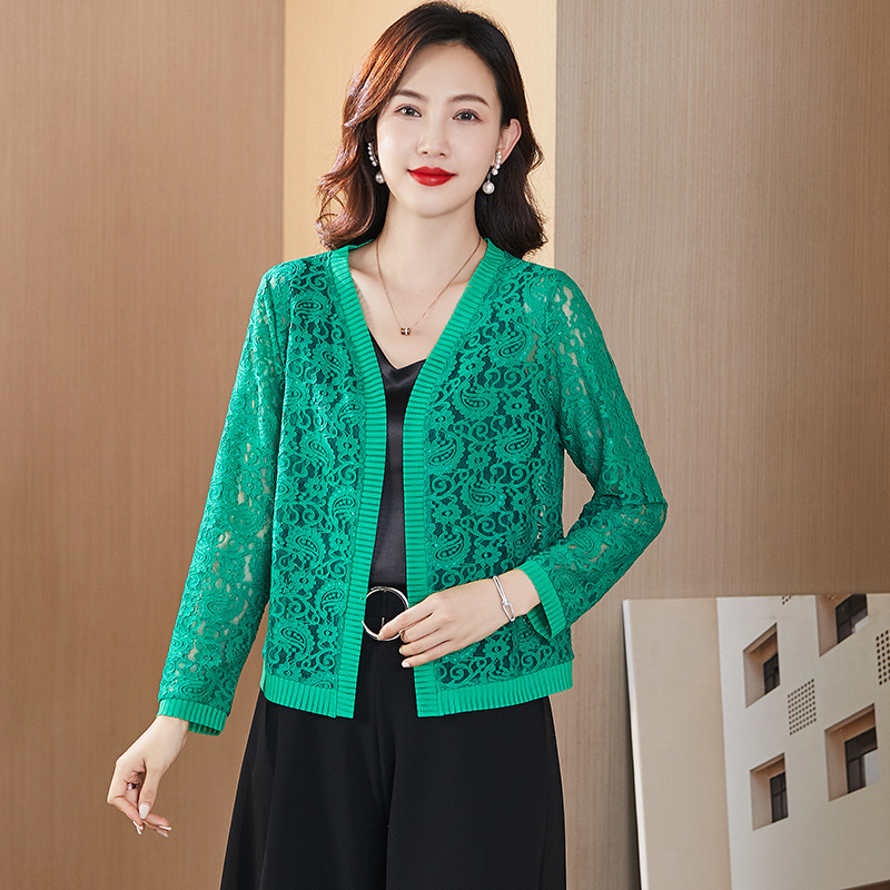 Fu Daiyi 19304 Cashew Flower Lace Hollow Fashion Cardigan Breathable Outer