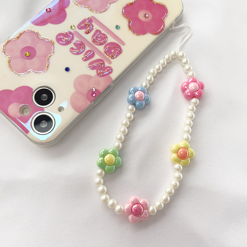New sweet INS style fresh flower beaded mobile phone lanyard women's Little Red Book fashion mobile phone chain pendant