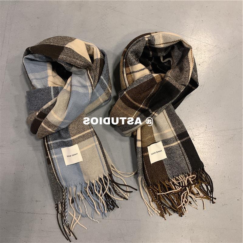 Scarf men's winter versatile autumn and winter Korean style Plaid warm simple couple Women's scarf student Men's cold-proof shawl