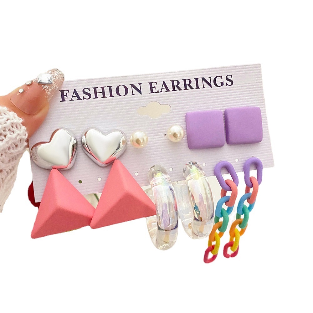 Mu Shang 1417 Valentine's Day Limited Oversized Love Earrings Set Lolita Wind Contrast Color Exaggerated Resin Jewelry