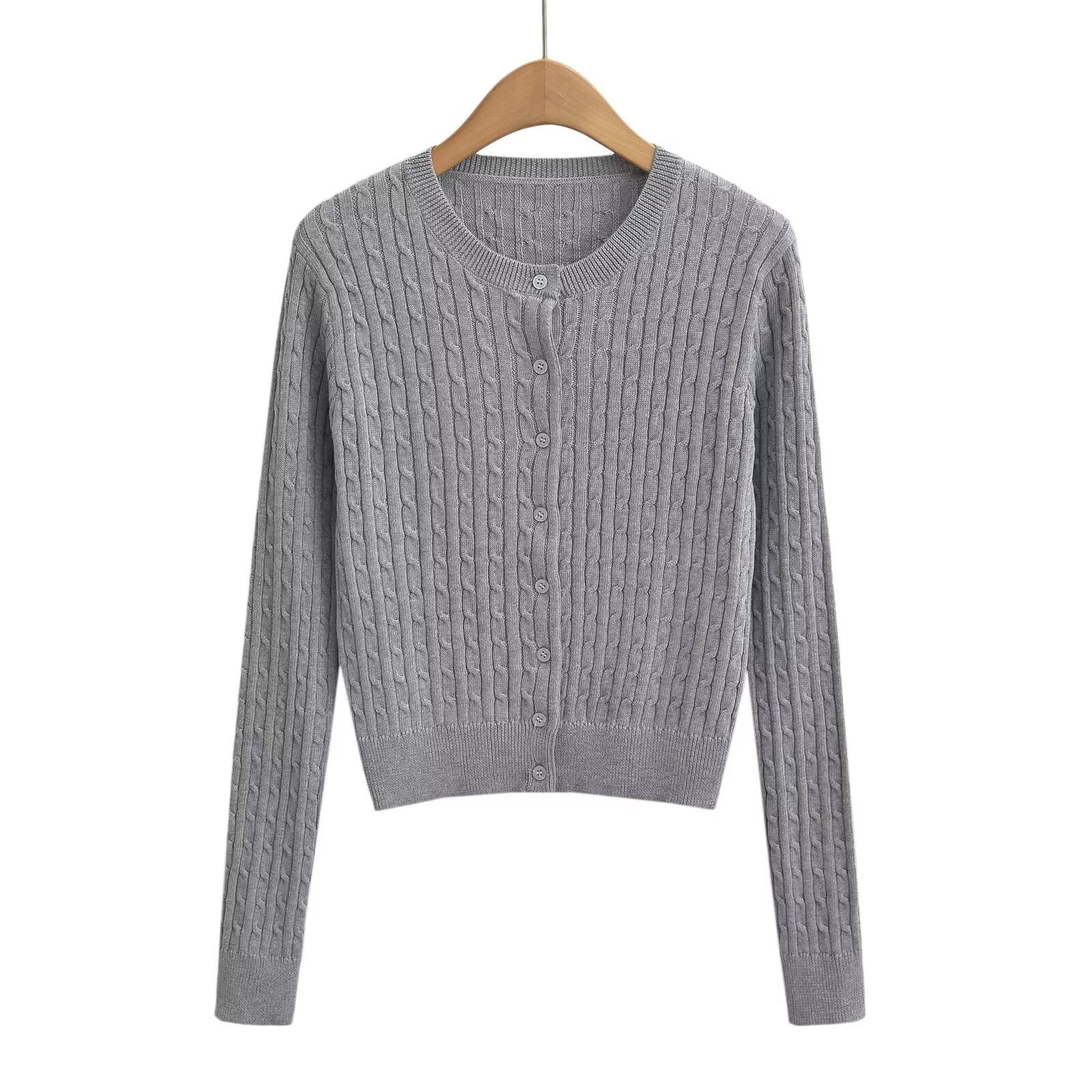 Europäische und amerikanische Frühlings- und Herbst-Twist-Strickjacke mit langen Ärmeln, Persönlichkeit, Mode, dicke Nadel, Kurzmantel, Oberbekleidung_voghion.com