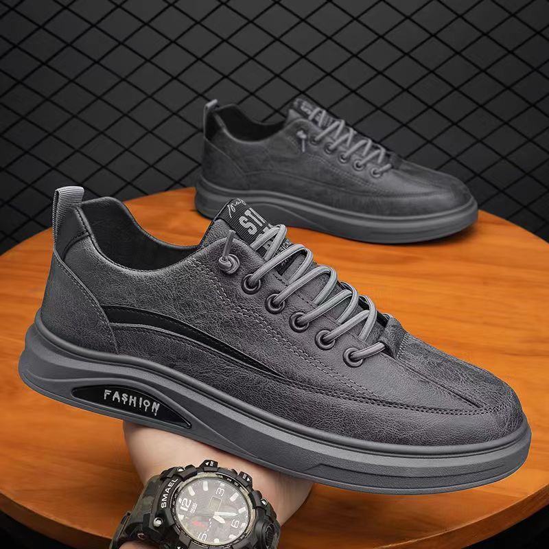 Board Shoes Men's 2023 New Shoes Men's Casual Leather Shoes Men's Board Shoes Black Non-Slip Outdoor Sports Trendy Shoes