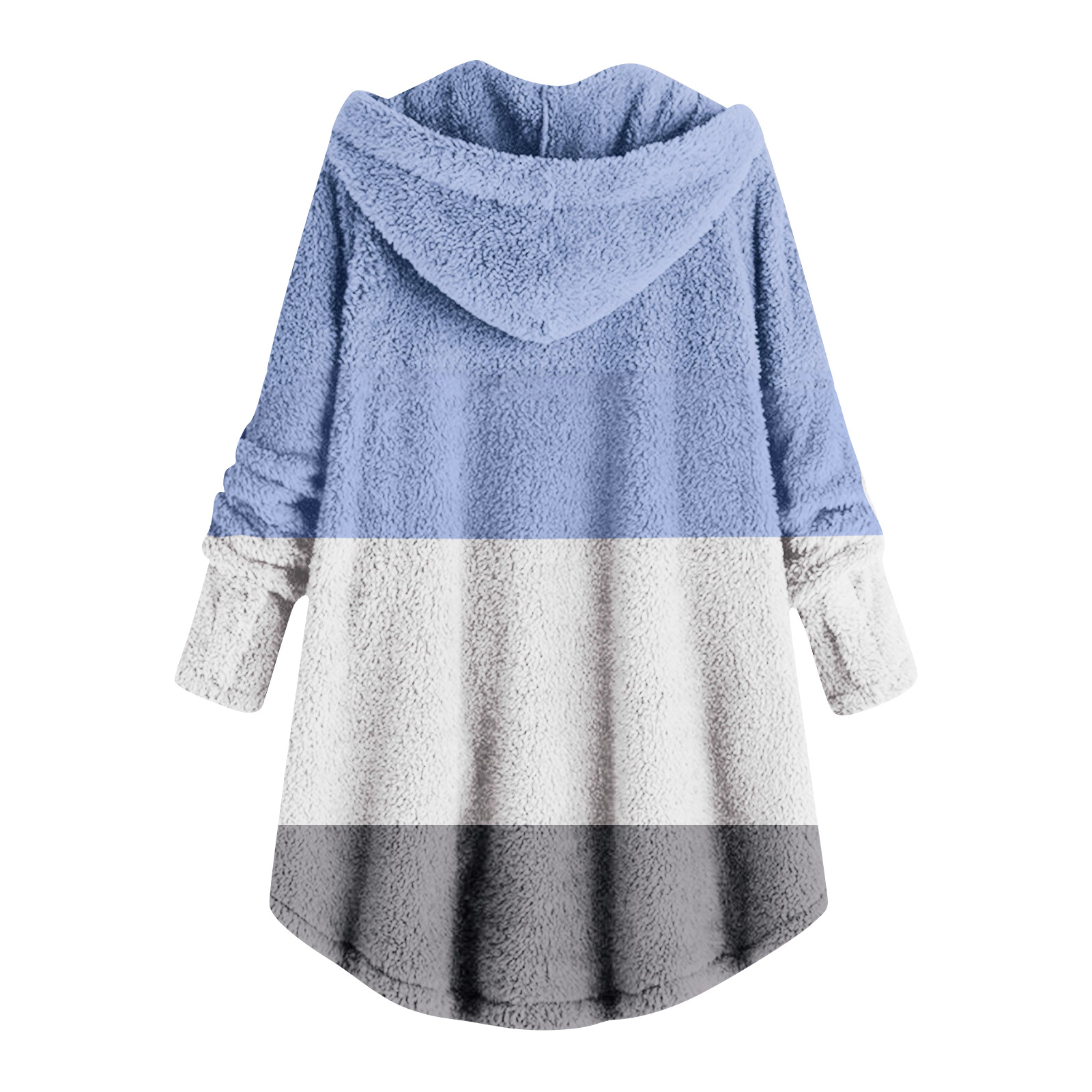 2023 Winter   New Fashion Women's European and American Button Plush Top Color Matching Multicolor Hooded Jacket_voghion.com