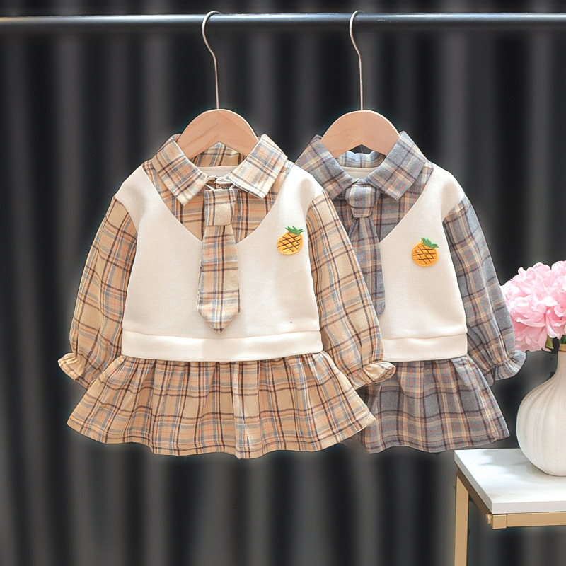 2021春季童裝新款韓版中小童女寶寶公主領格子長袖連衣裙女童裙子