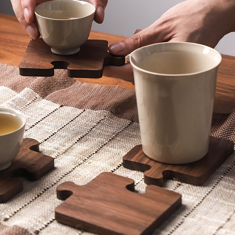Simple Creative Solid Wood Tea Mat Beech Black Walnut Wooden Insulation Mat Wine Cup Office Coffee Anti-scalding Coaster