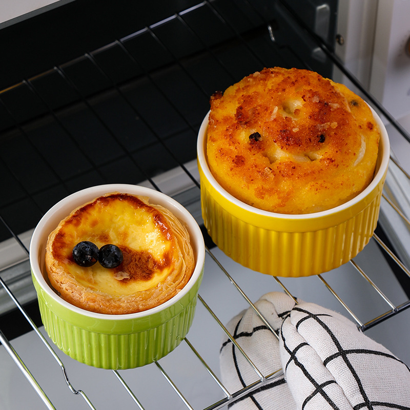 国境を越えた縞舒芙蕾小焼碗双皮乳蒸し卵碗布丁杯オーブン食器焙煎家庭用アイスクリーム碗|undefined