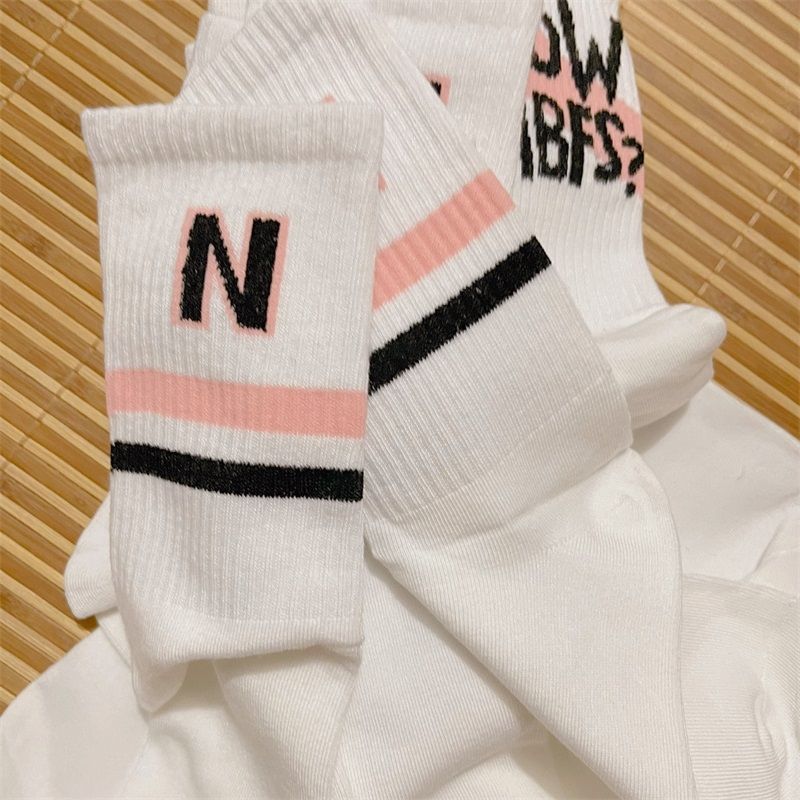 Autumn Socks Women's Long Socks ins Trendy All-match High Color Value Mori Style Middle Socks Students White Letters for Girls