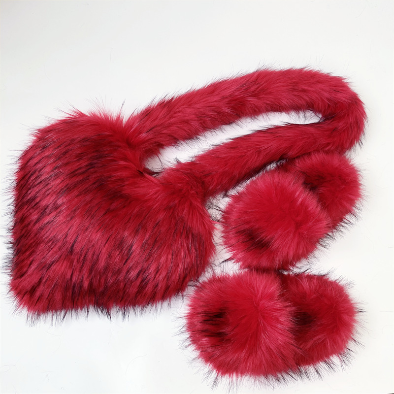 Foreign Trade New European and American Crossbody Love Bag Slippers Set Imitation Raccoon Fur Plush Shell Bag Home Shoes