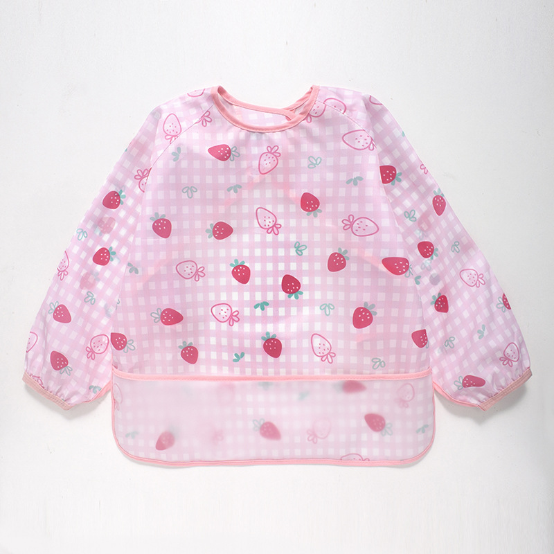 Lovable Amoy Long-sleeved Overalls Kindergarten Apron Color-painted Ultra-thin Bib Baby Food Bag Baby Food Supplementary Food Waterproof Anti-dirty