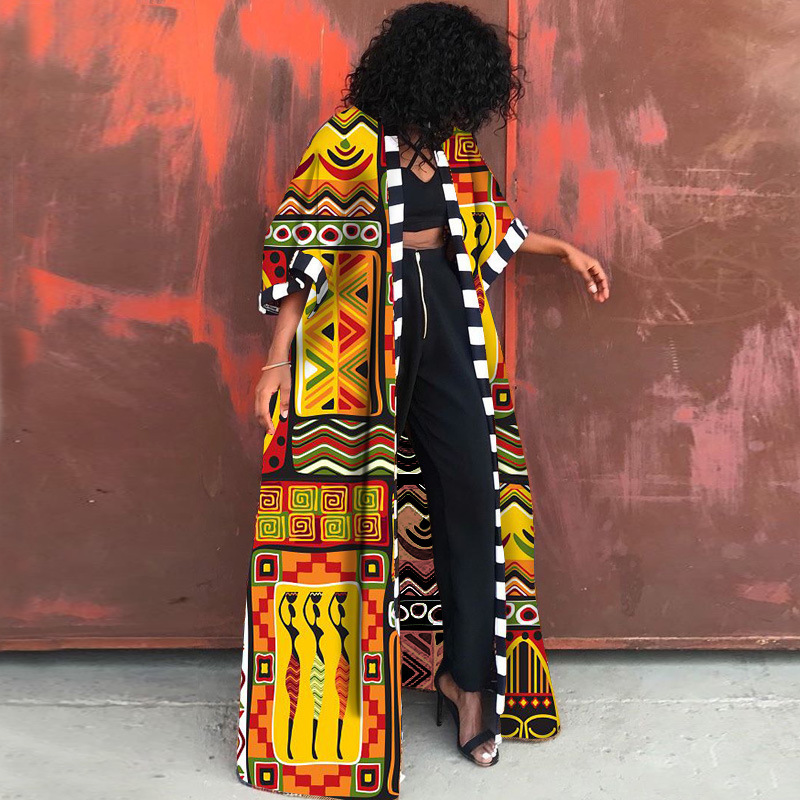 LG001 African Ethnic Style Women's Coat Long Printed Kimono Foreign Trade Source Cross-border 2024 New Coat_voghion.com