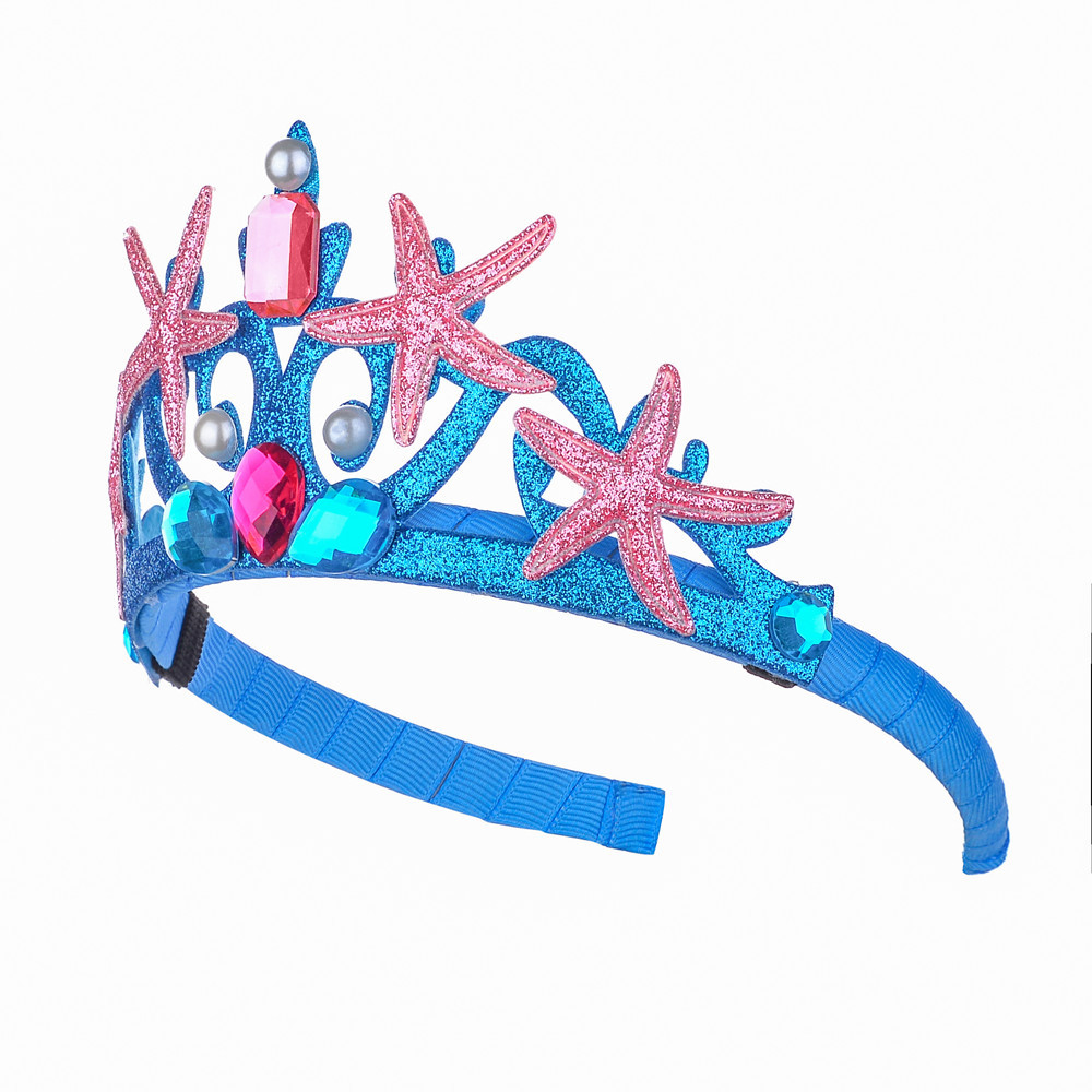 Girls Princess Pearl Starfish Cartoon Headband Baby Ocean Theme Headwear Hairband Mermaid Glossy Powder Crown
