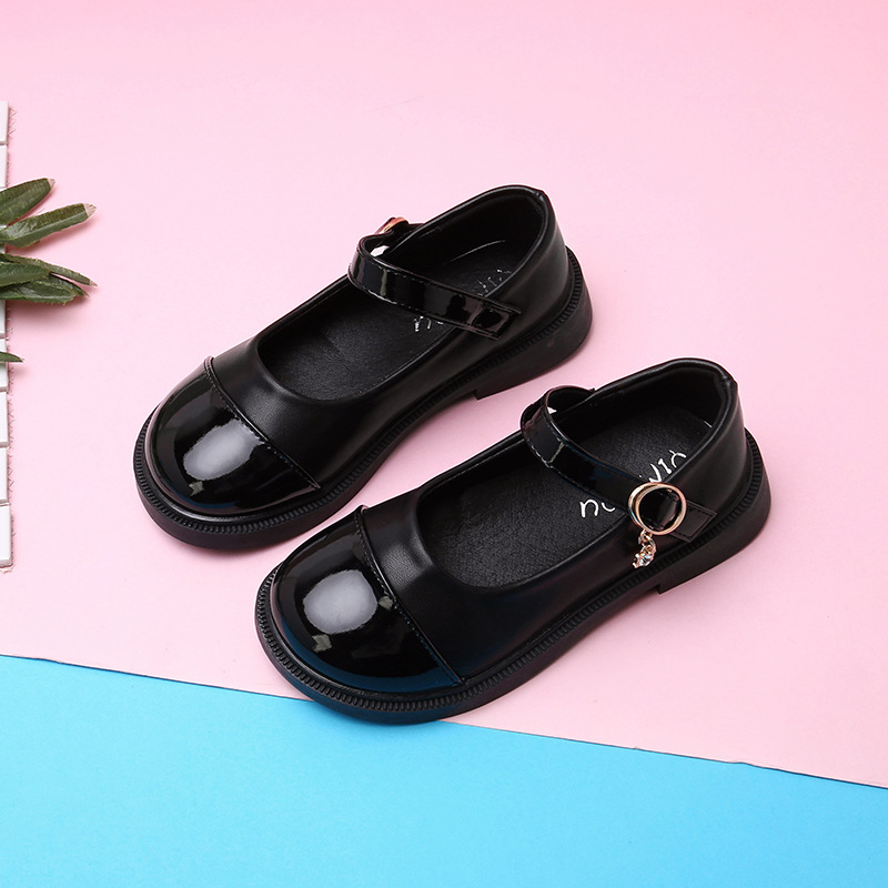 Autumn 2023 New Children's and Girls' Leather Shoes Soft-soled Black Single-layer Shoes Children's Color-matching Little Girl Princess Shoes Trendy