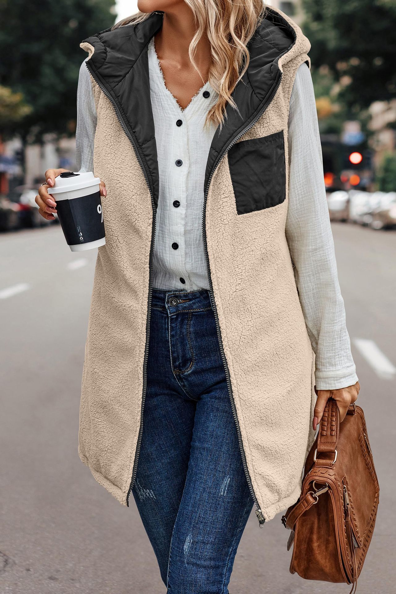 In stock 2023 new European and American solid color hooded cotton-padded vest double-sided warm cardigan windproof coat_voghion.com