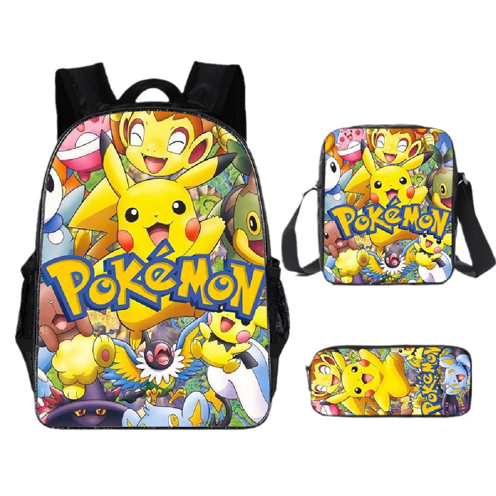 Cross-border New pokemon Baokemeng Schoolbag Pikachu Backpack Cartoon Anime Backpack Three-piece Set