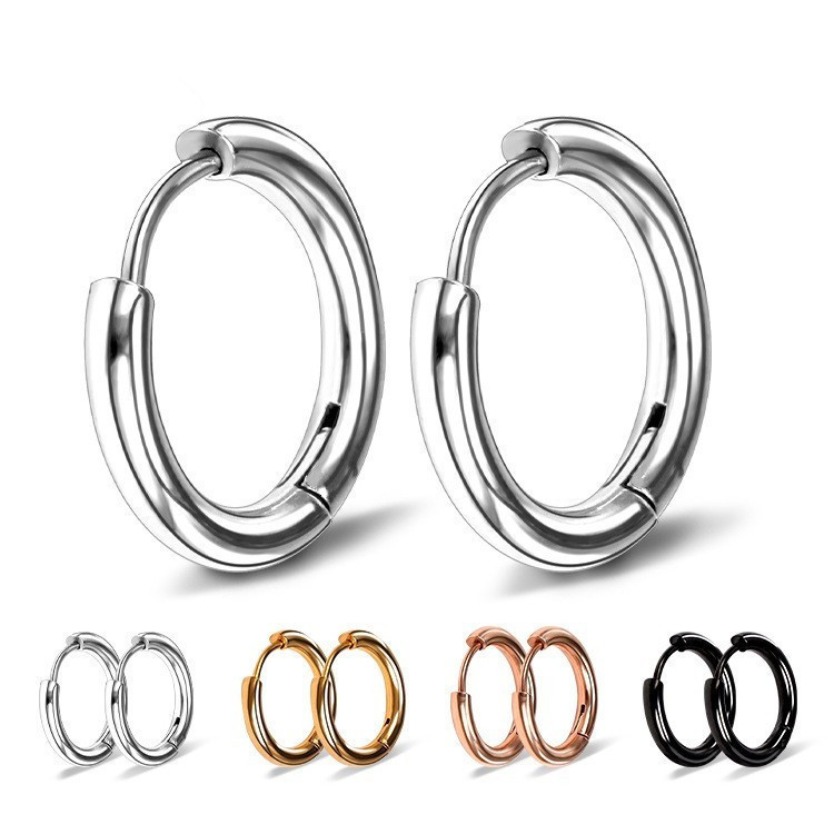 Titanium steel earrings solid circle earrings men's and women's small earrings Akri with black earrings 18K gold earrings