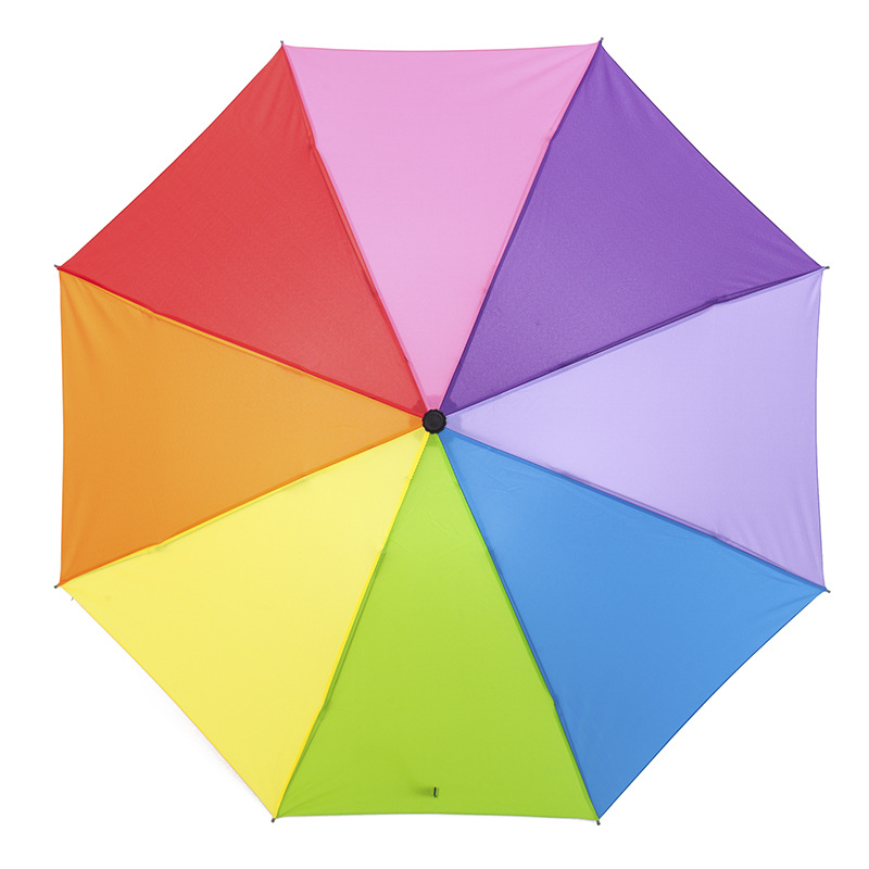 Factory wholesale three folding flat edge rainbow impact cloth umbrella umbrella color matching sun umbrella ladies umbrella gift