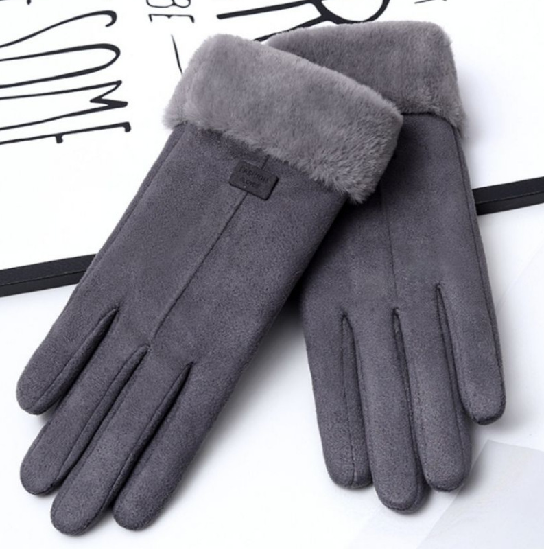 Gloves Women's Winter Velvet Thickened Warm Driving Cute Riding Autumn and Winter Windproof Cold-proof Touchscreen Cotton Gloves