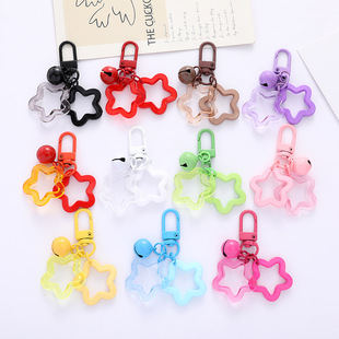 ins color acrylic hollow five-pointed star keychain pendant paint Bell accessories earphone cover bag decoration