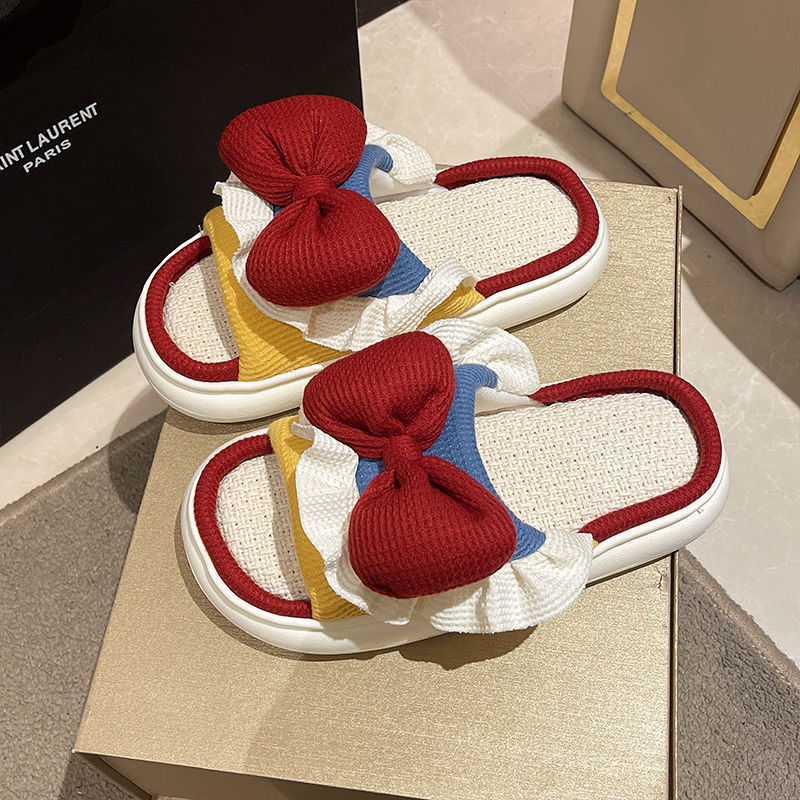 Women's Outdoor slippers princess shoes single slippers spring and autumn thin mute dormitory non-slip linen Four Seasons slippers