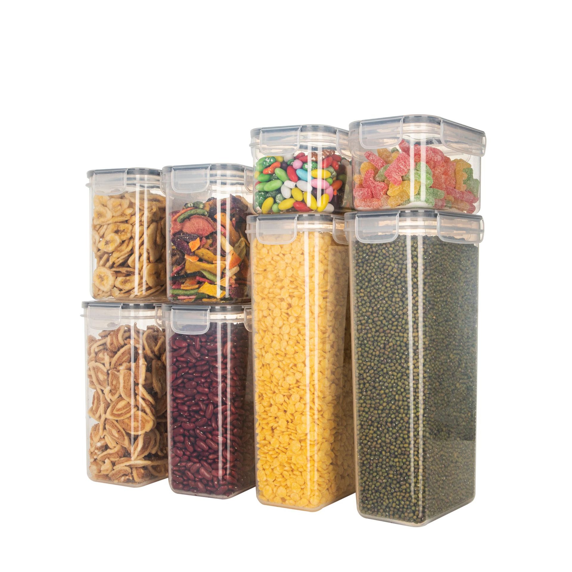 Wholesale plastic eight-piece storage sealed jar multi-grain dried fruit food vacuum moisture-proof storage cereal box suit