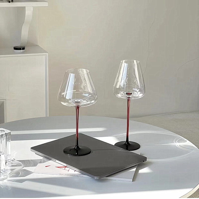 High-end luxury black tie burgundy red wine glass decanter set large crystal wine stemware