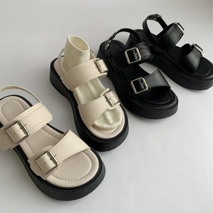 Design Sense Niche ins Platform Casual Sandals Women's Summer New 2022 Roman Metal Buckle Fashion