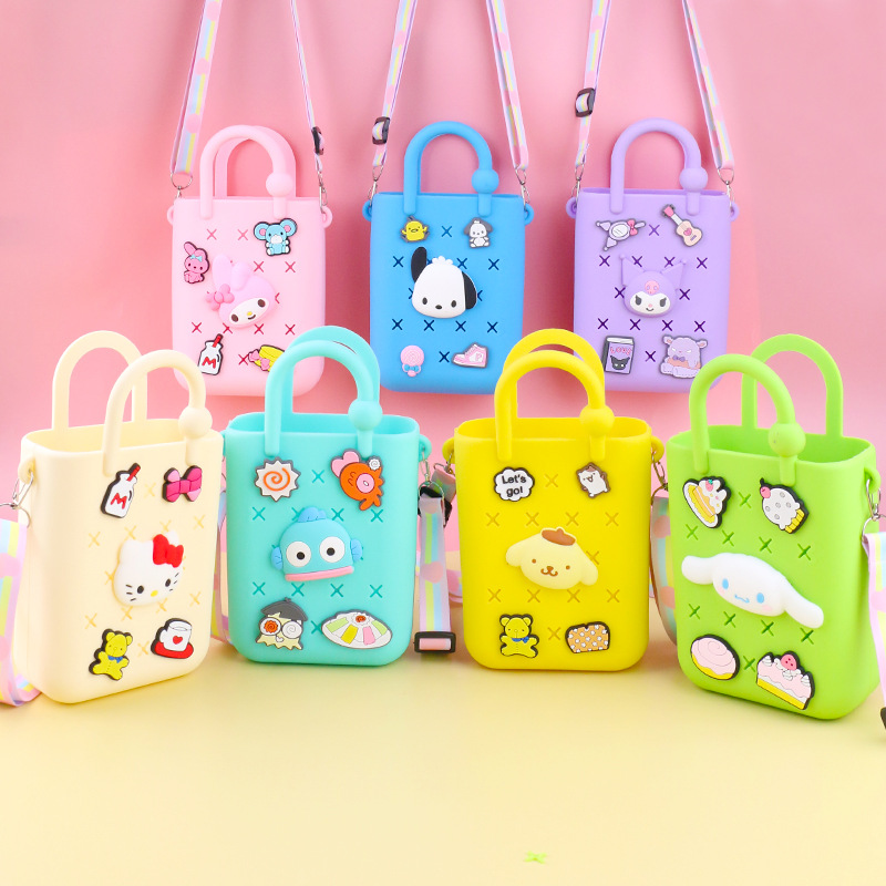 Cartoon Silicone Hole Bag Crossbody Portable Beach Bag Mobile Phone Storage Bag DIY Children Crossbody Silicone Bag