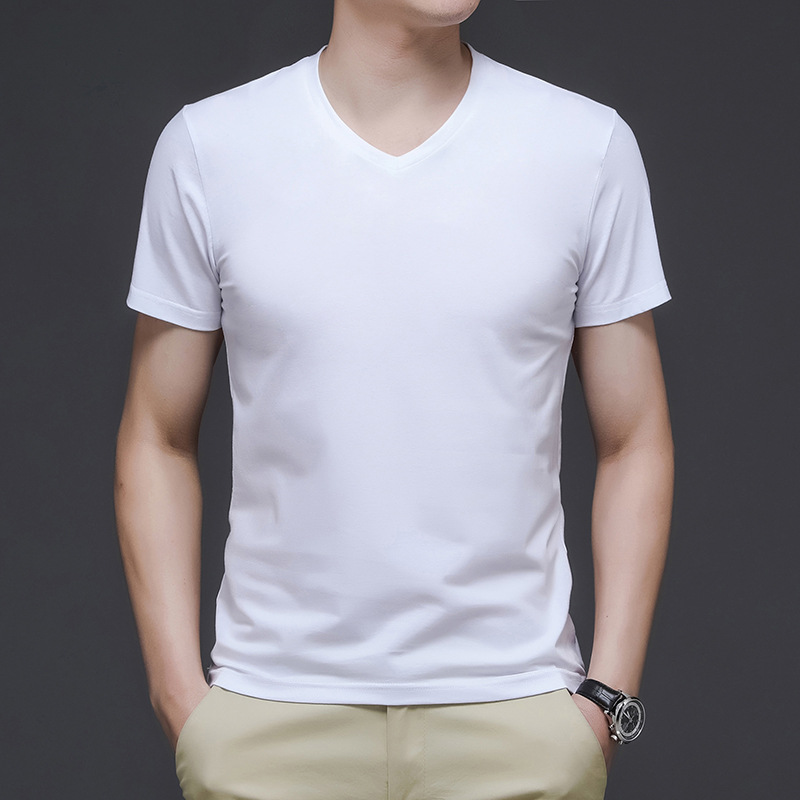 Light board blank white cotton V-neck short-sleeved T-shirt men's fashion brand summer New loose men's half-sleeved T-shirt top