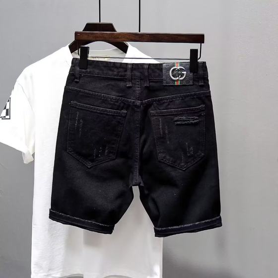 Summer Rapped Thin Denim Shorts Men's Black All-match Popular Washed Slim-fit Five-point Trendy Brand Pants for Youth