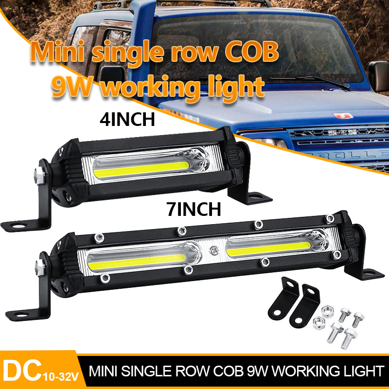 YGZ car LED work light small single row 7 inch COB 18W long strip light off-road vehicle ceiling light spotlight