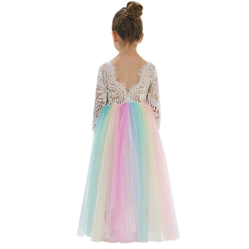 European and American Best Selling Girls Colorful dress Trendy Dress for Little Girls Princess Dress Evening Performance Children Lace Dress