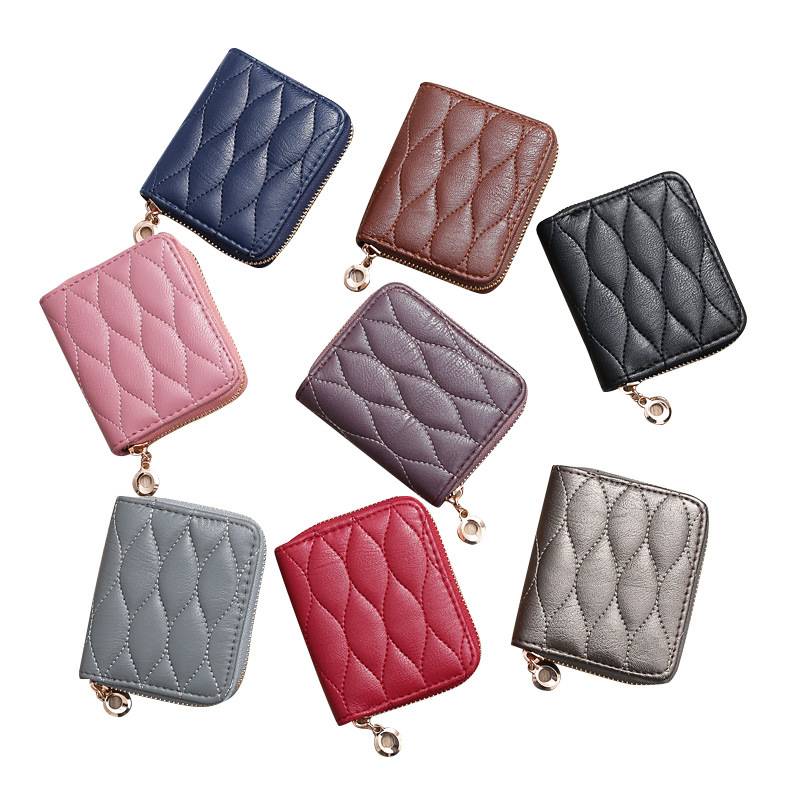 Korean style embroidered horizontal square creative women's wallet zipper short adult clutch coin purse grid coin bag