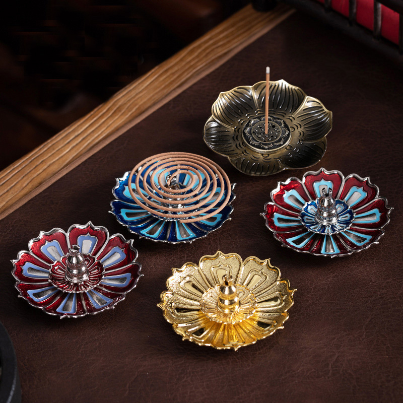 Lotus incense enamel lotus incense burner line incense small Lotus three treasures incense holder gourd wholesale incense plate