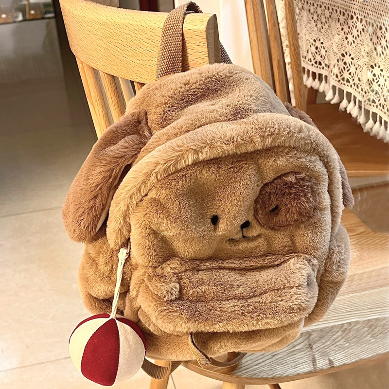 2023 New Plush Puppy Backpack Cute Soft Girl Plush Bag Plush Bag Schoolbag Cartoon Student Small Backpack