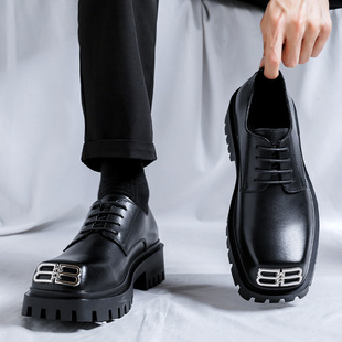 Paris Men's square toe big toe leather shoes Korean style high-grade sexy Derby shoes niche casual leather shoes 96595-R