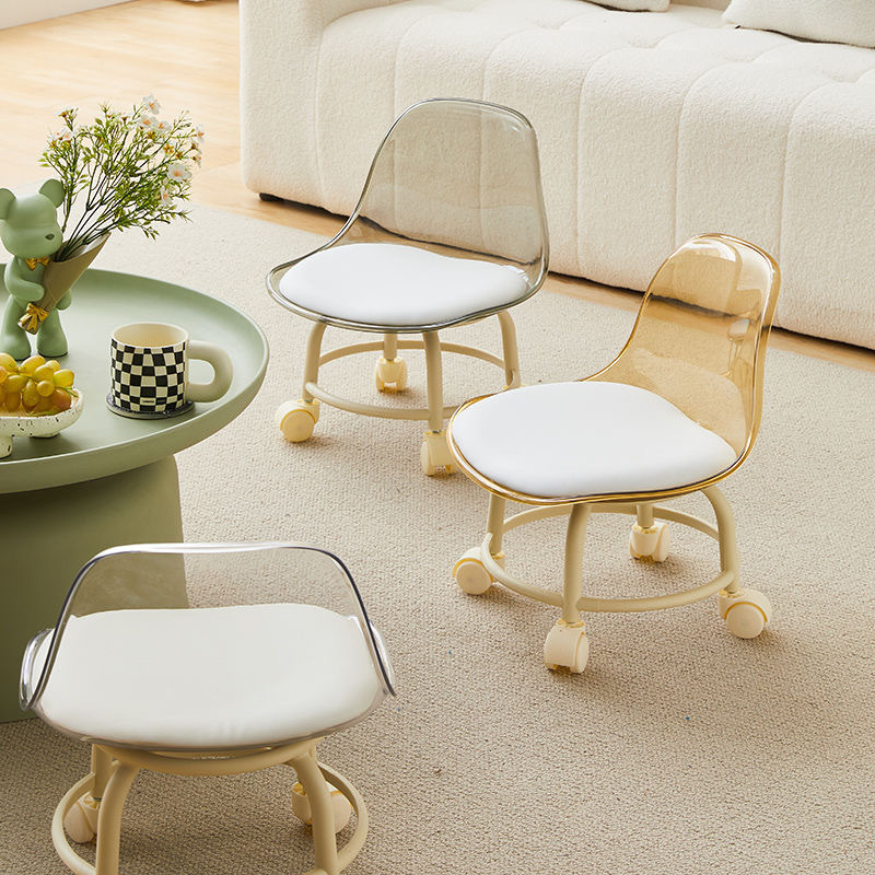 Acrylic small stool mute children's toddler stool with universal wheel Internet-famous small chair pulley low stool beautiful sewing stool