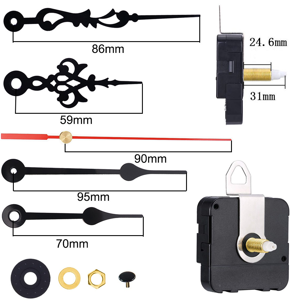 Cross-border hot sale long axis 31mm wall clock movement DIY quartz clock movement 2 sets of metal pointer creative clock accessories