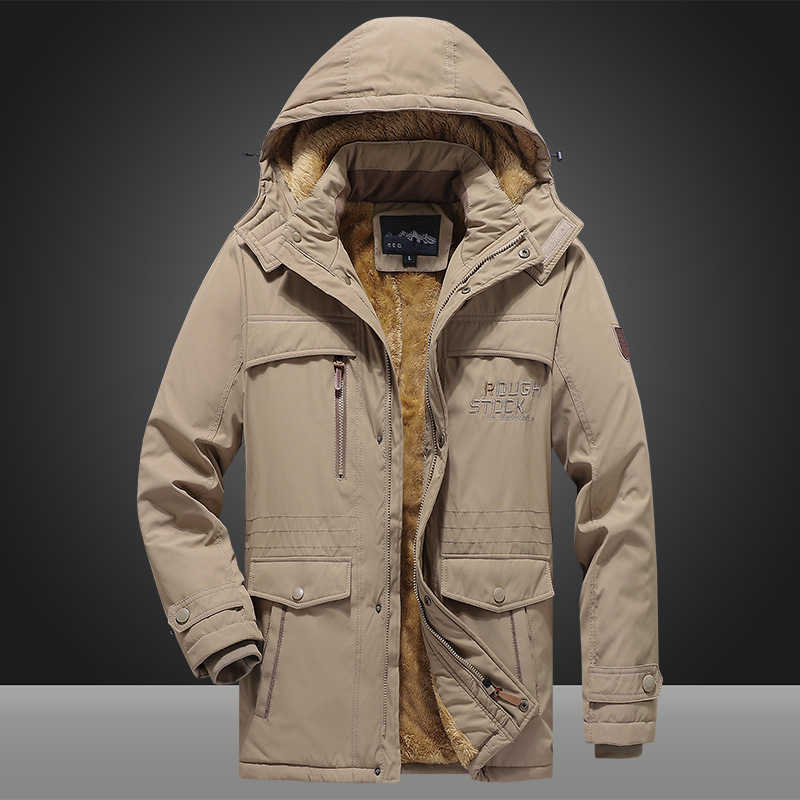 Men's sports outdoor jacket fleece-lined cotton-padded jacket loose mid-length cotton-padded jacket casual cotton-padded jacket thickened jacket