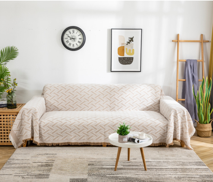 Modern Simple Sofa Towel Knitted T-shaped Rhombic Plaid Solid Color Jacquard Sofa Towel Cover Cloth