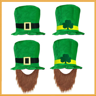 Irish Party Hat St. Patrick's Day Shamrock with Beard Hat Irish High Hat Performance Hat