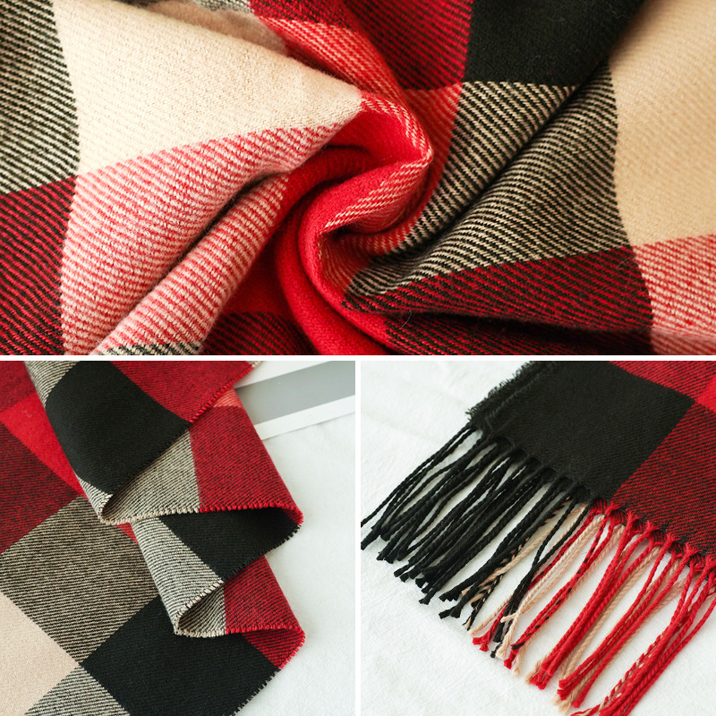 New Plaid Scarf Women's Winter High-end Mohair Imitation Cashmere Scarf Student All-match Warm Shawl Scarf