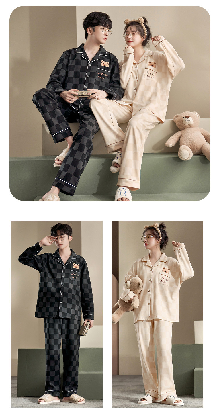Chun baifen couple pajamas women's spring and autumn 2022 new long-sleeved men's home wear can be worn outside suit wholesale_voghion.com