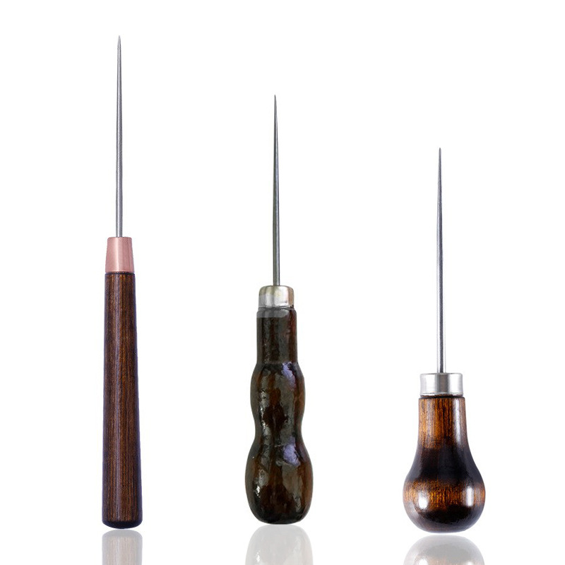 Boutique lengthened and hardwood handle awl gourd awl wood drill positioning shoe repair cone leather perforated cone wholesale