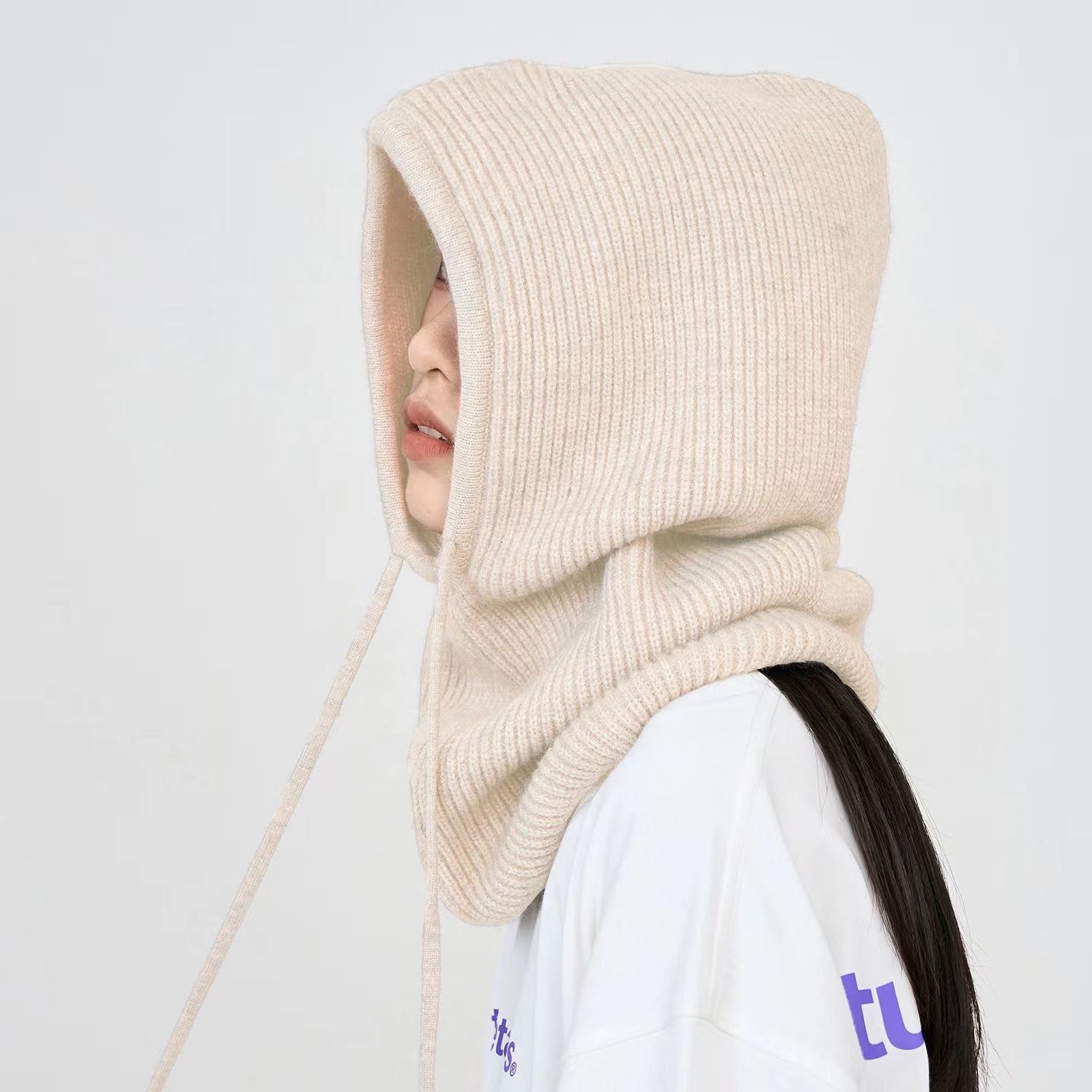 Hooded Scarf Knitted Hat Scarf Integrated Korean Style Autumn and Winter Hat Knitted Cold Hat Women's Warm Ear Protection Woolen Hat Pullover