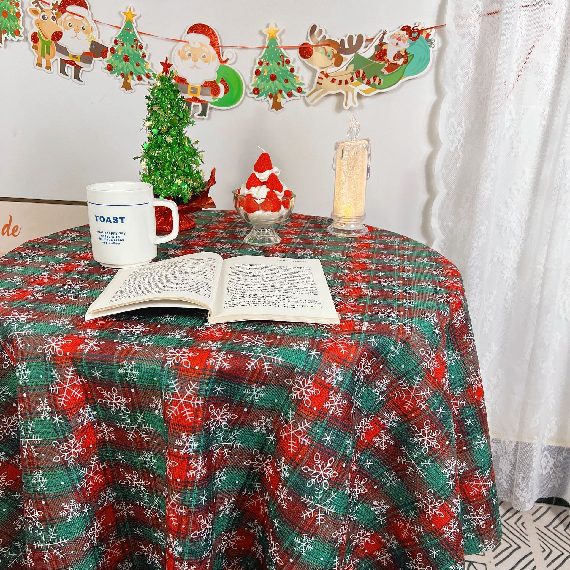 Amazon Christmas table flag new snowflake grid home dining table cloth TV cabinet coffee table cover wholesale