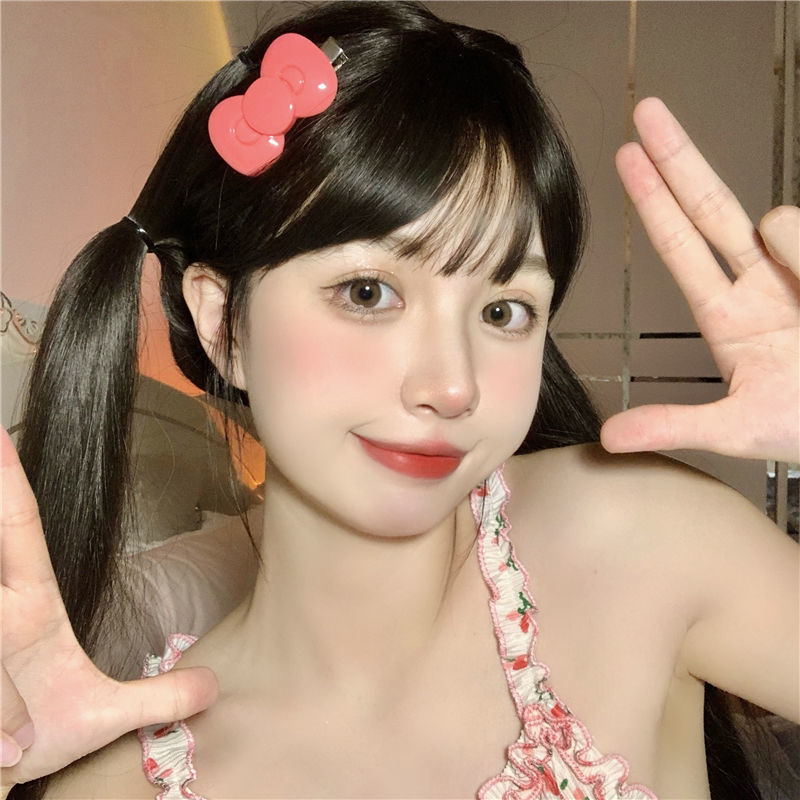 Rose Pink Bow Hairpin Top Clip Korean Internet Celebrity Side Clip Bangs Hairpin Cute Elegant Girl Jewelry